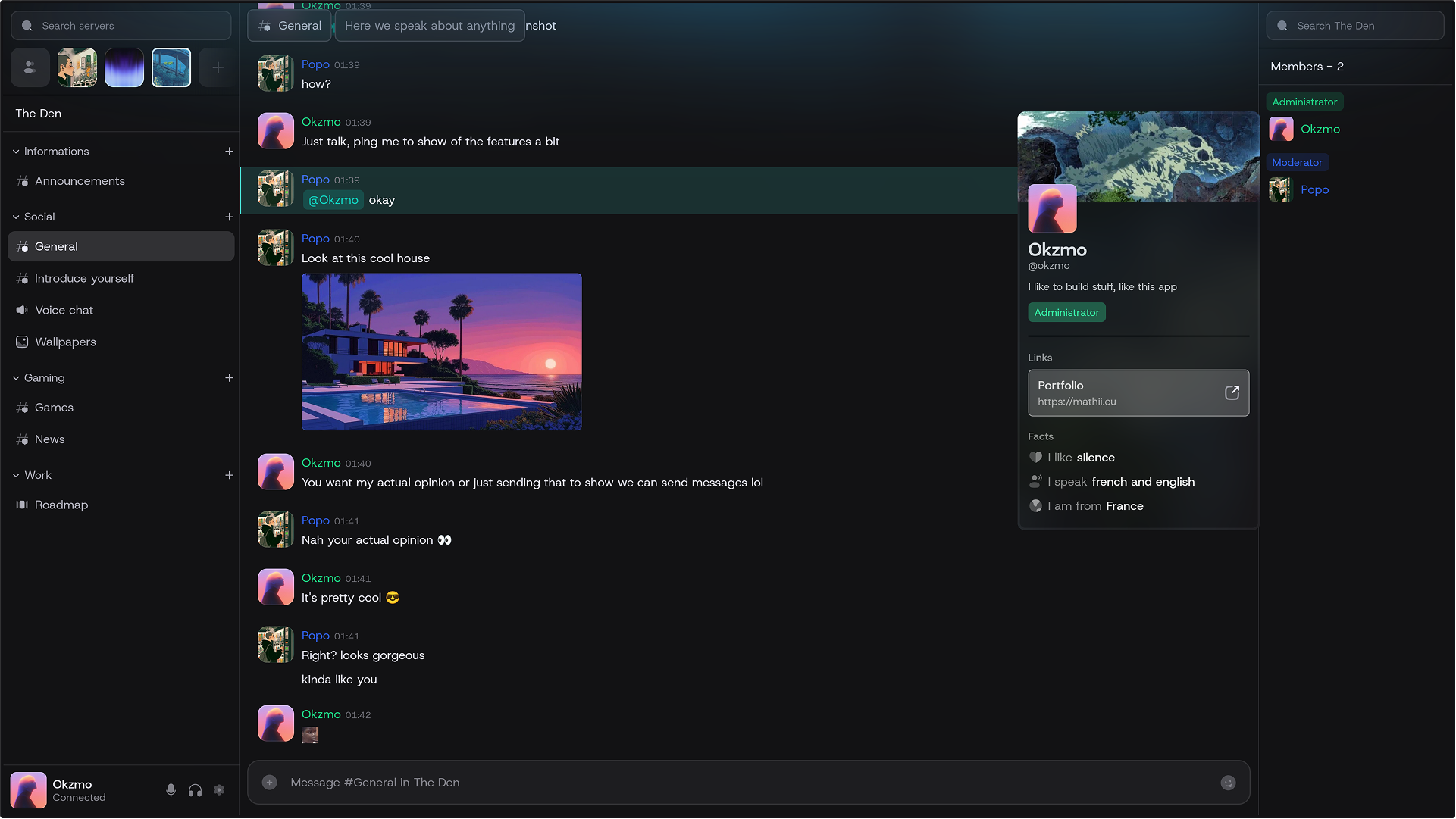 Kyob chat application interface preview showing modern dark-themed messaging layout with channels and chat functionality